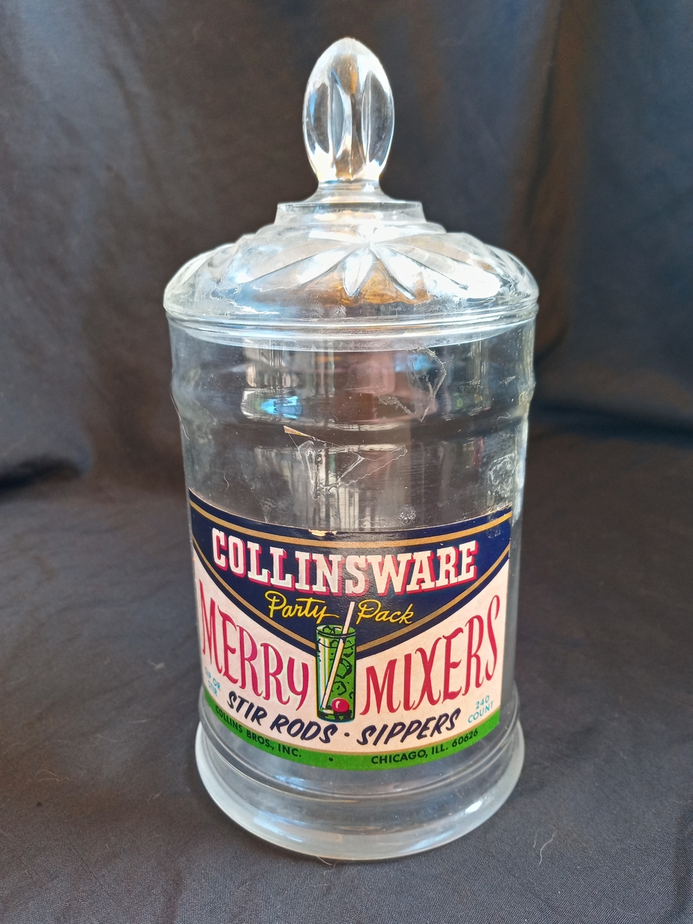 Vtg Mid Century Collinsware Merry Mixers Stir Rods Sippers Glass Jar